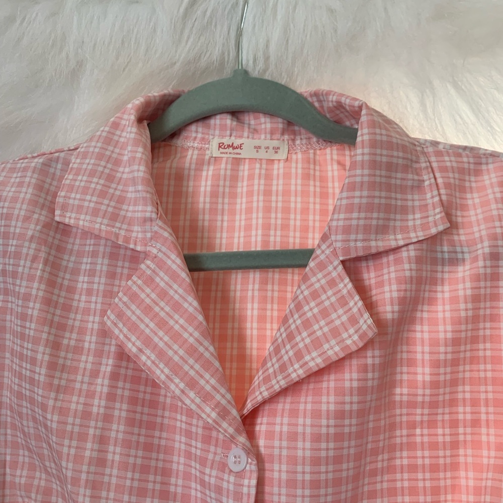 Romwe Plaid crop top pink S - Picture 2 of 11